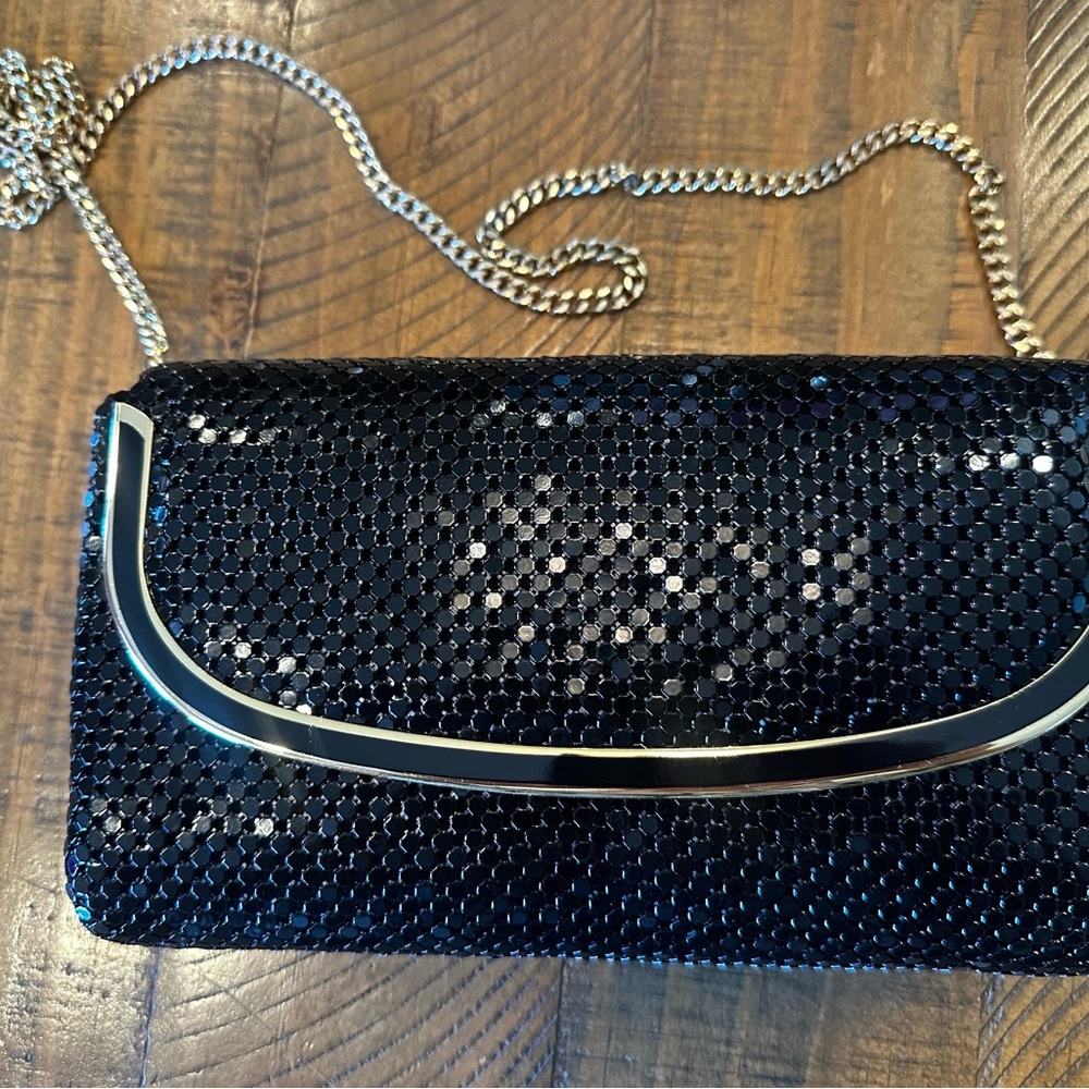 Chic Vintage Black Sequin Clutch with Chain Strap